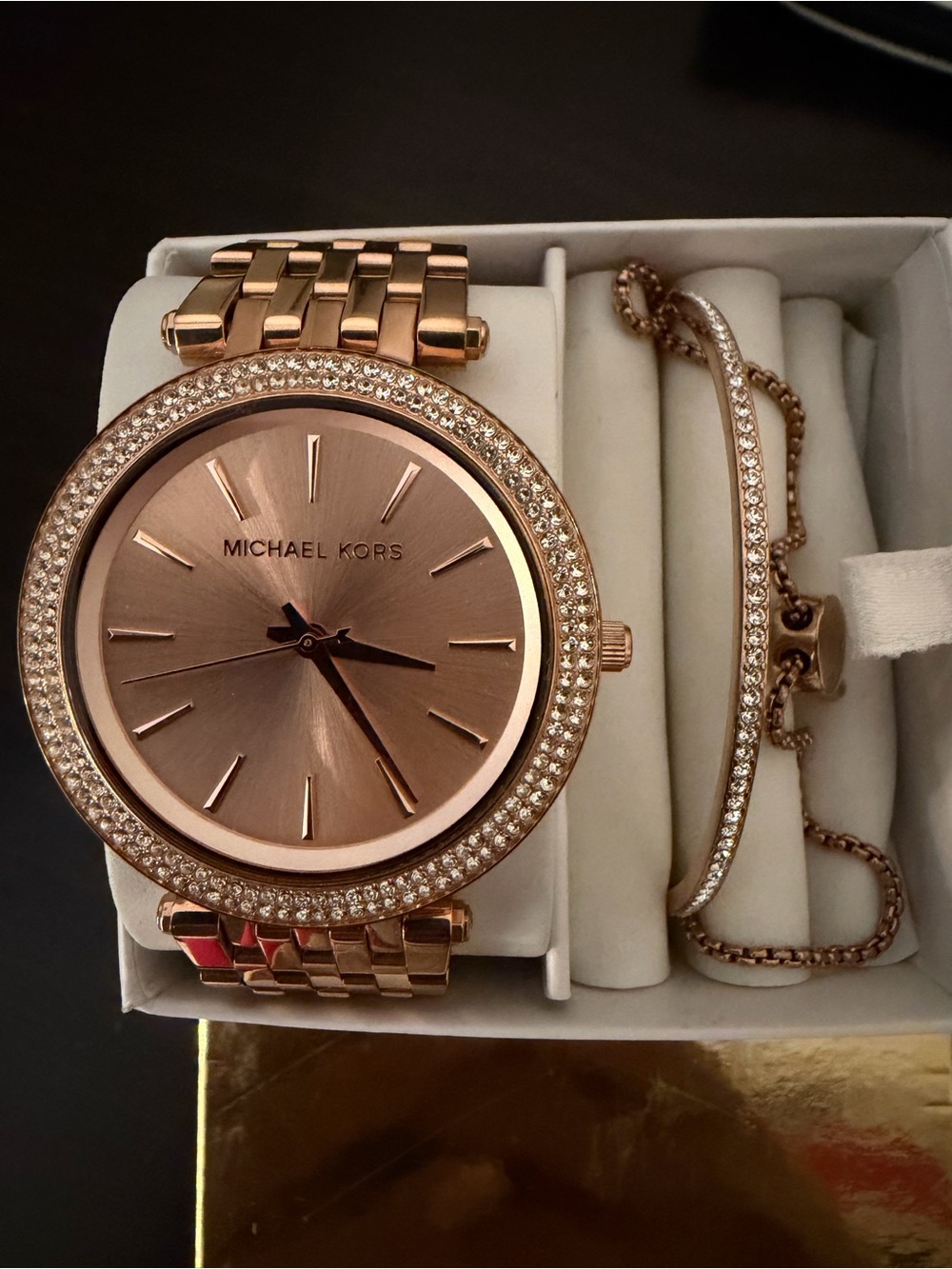 Michael Kors Rose Gold Crystal-Trim Women's Watch and Bracelet Set